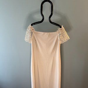 Off-Shoulder Cream Lace-Sleeve Women’s Dress